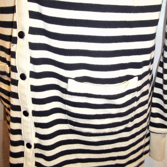 Ann Taylor LOFT Womens Cardigan Size M Striped Floral Embellished White Black - Picture 3 of 5